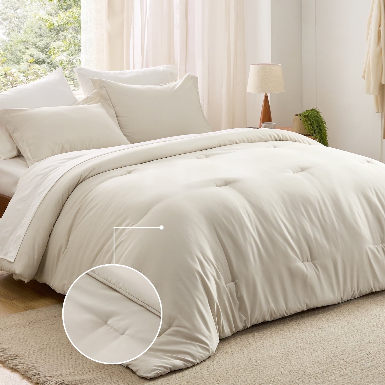 Heavyweight Warmth Twin Comforter Set Beige, 5 Pieces Lightweight Twin Bedding Sets Boho with Comforter, Sheet, Pillowcase & Sham - Luxurious Quilted Duvet Cover Set - Default Title