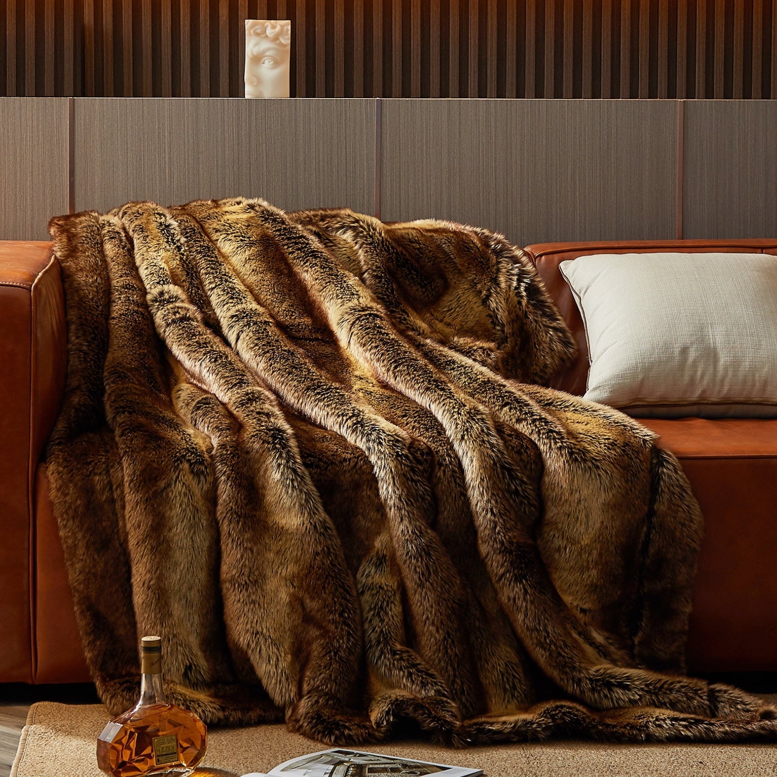Cozy Fleece Luxury Faux Fur Throw Blanket for Bed Super Thick Warm Long Fluff Fuzzy Blankets for Bedroom Living Room, 60" x 80", ... - Luxury Knitted Decorative Throw Blanket with Fringes - Default Title