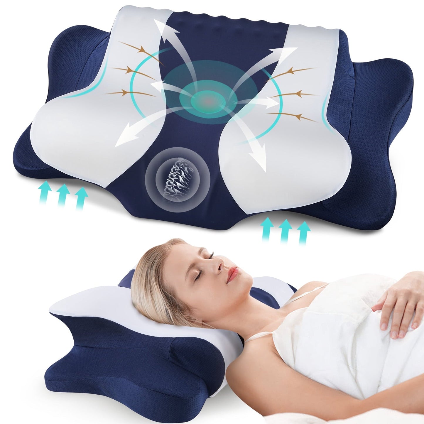 Ergonomic Memory Foam Cervical Neck Pillow for Pain Relief Sleeping, Memory Foam Pillow Neck Pillow Bed Pillow with Pillowcase for Side Bac... - Hotel Quality Plush Sleeping Pillows - Default Title