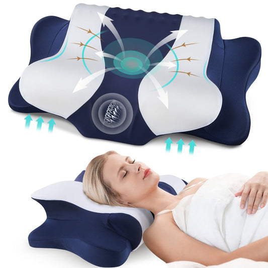 Ergonomic Memory Foam Cervical Neck Pillow for Pain Relief Sleeping, Memory Foam Pillow Neck Pillow Bed Pillow with Pillowcase for Side Bac... - Hotel Quality Plush Sleeping Pillows - Default Title