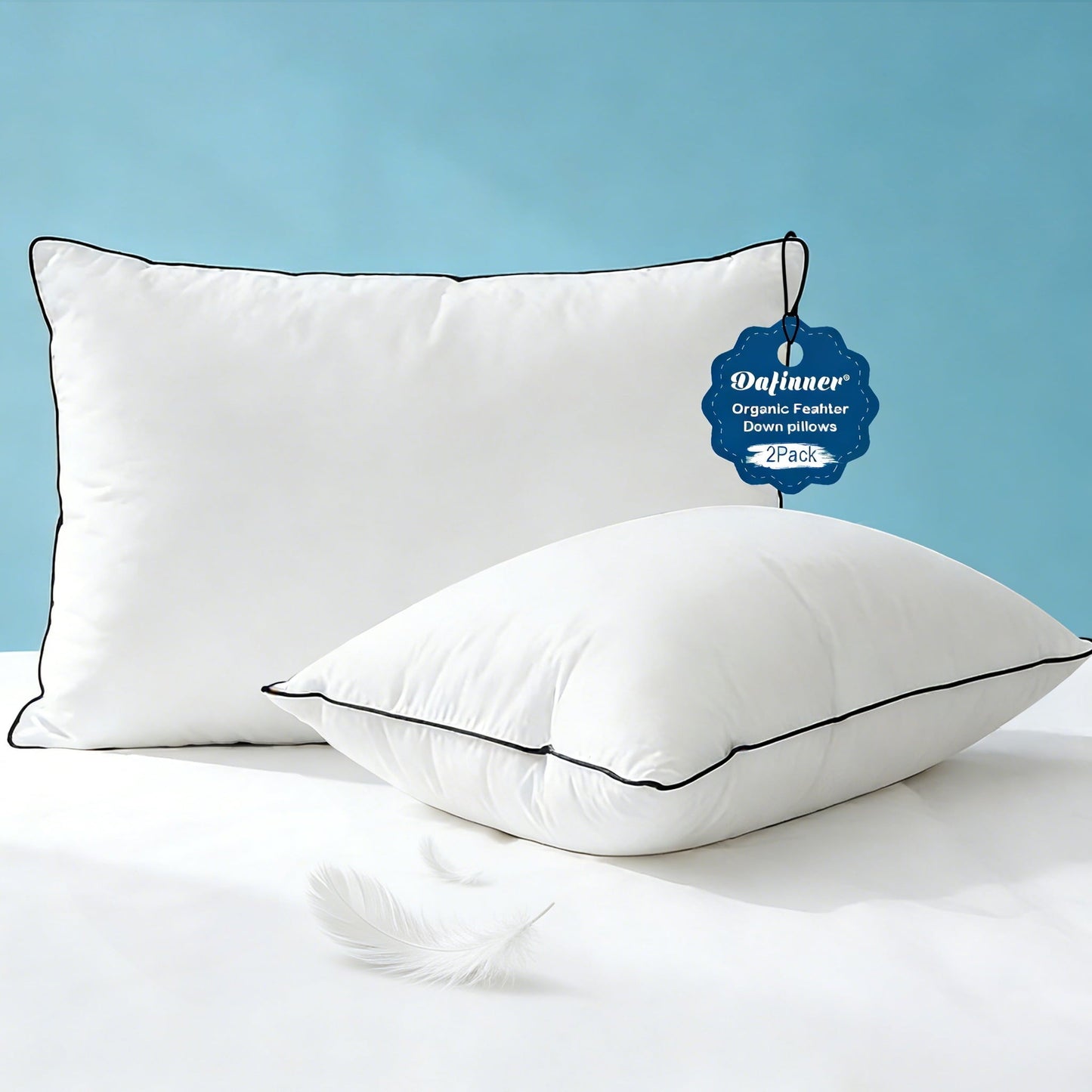 Ergonomic Memory Foam Hypoallergenic 3‑Chamber Goose Feather Down Core Bed Pillows, Standard Size Set of 2, With Microfiber Surround, Soft-... - Hotel Quality Plush Sleeping Pillows - Default Title