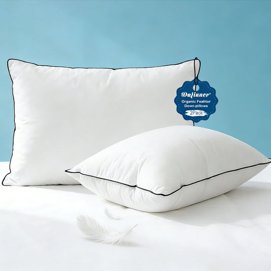 Ergonomic Memory Foam Hypoallergenic 3‑Chamber Goose Feather Down Core Bed Pillows, Standard Size Set of 2, With Microfiber Surround, Soft-... - Hotel Quality Plush Sleeping Pillows - Default Title