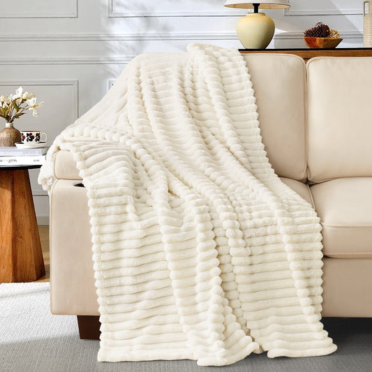 Cozy Fleece White Fleece Throw Blanket for Couch, Super Soft Cozy Blankets and Throws, Decorative Fleece Blankets for Women Men G... - Luxury Knitted Decorative Throw Blanket with Fringes - Default Title
