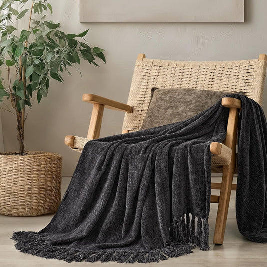 Cozy Fleece Soft Chenille Throw Blanket for Couch, Cozy Plush Fuzzy Decorative Chenille Knit Throw Blanket with Tassels, Lightwei... - Super Soft Reversible Sherpa Flannel Blanket - Default Title