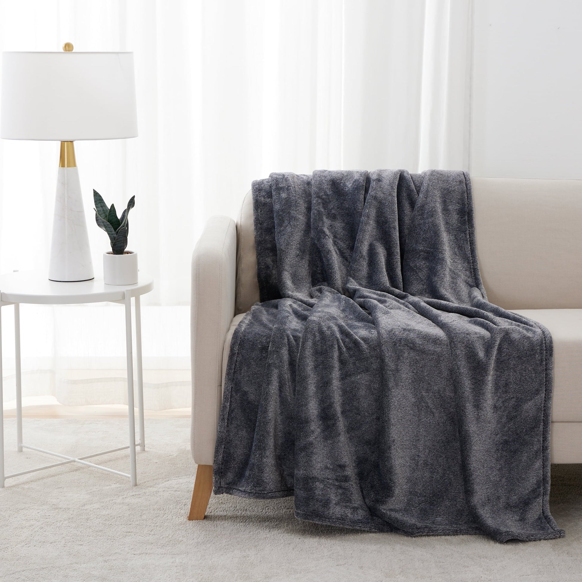 Super Soft Flannel Plush Heathered Soft Oversized Throw Blanket, Gray - Lightweight Plush Warm Blanket for All Seasons - Default Title