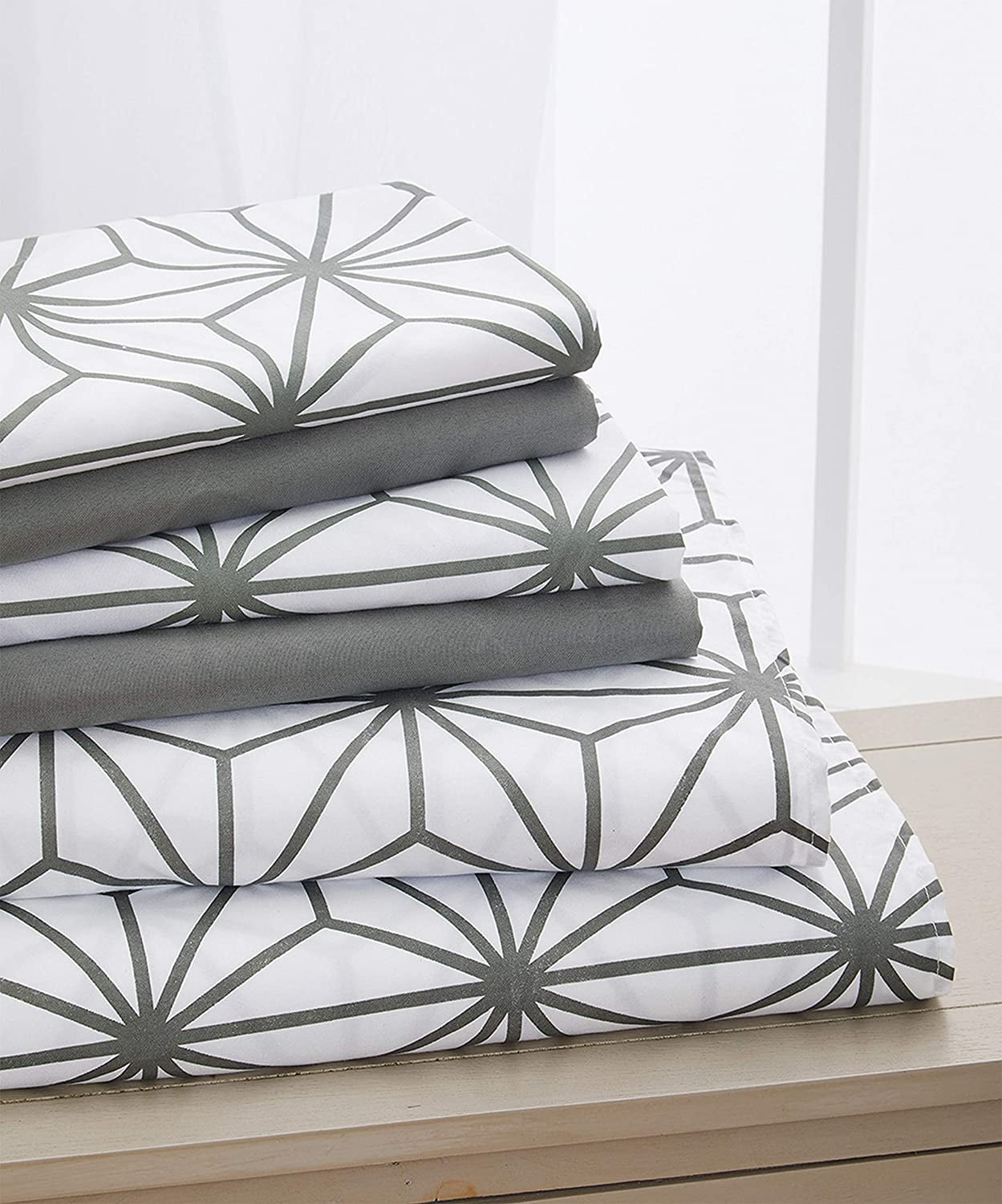 Breathable Luxury Bed Sheets Full Gray Texture/Embroidery 1500 Thread Count Microfiber - Premium Ultra-Soft Pillowcase Pair for Sleeping - Default Title