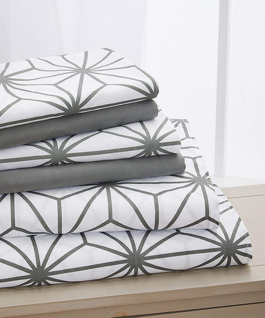 Breathable Luxury Bed Sheets Full Gray Texture/Embroidery 1500 Thread Count Microfiber - Premium Ultra-Soft Pillowcase Pair for Sleeping - Default Title