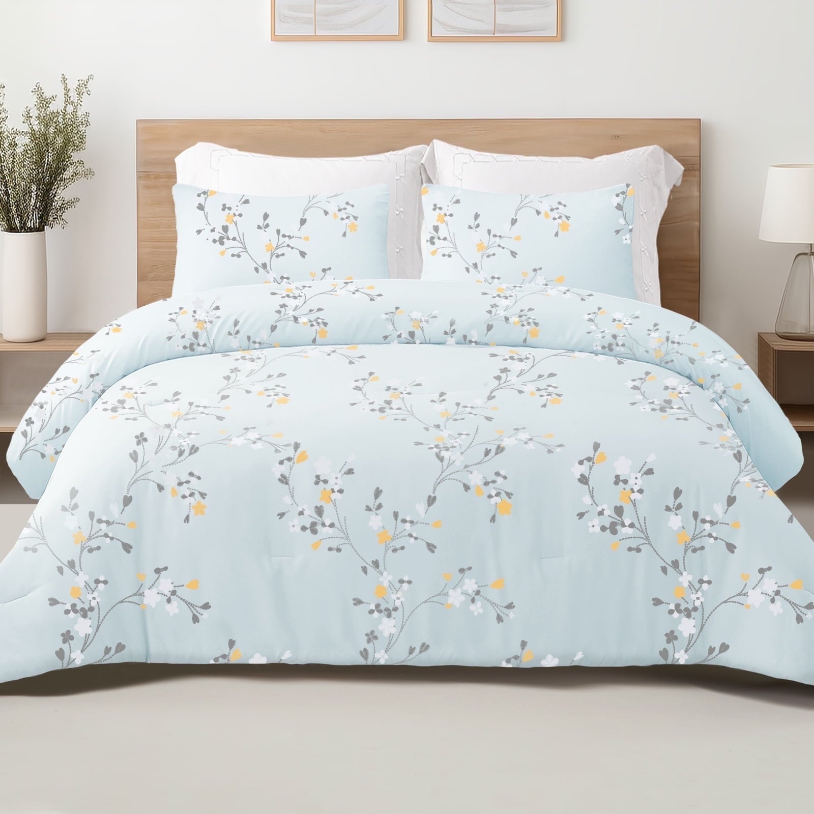 All-Season 3-Piece Floral King Size Comforter Set, Microfiber Bedding Down Alternative Comforter for All Seasons with 2 Pillow S... - Hypoallergenic Ultra-Fluffy Quilt for Winter - Default Title