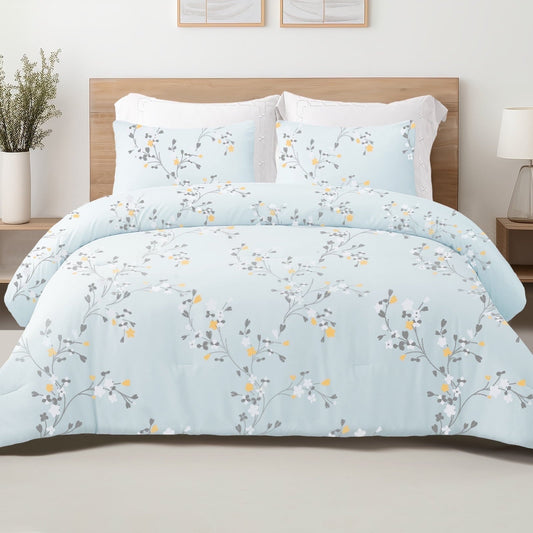 All-Season 3-Piece Floral King Size Comforter Set, Microfiber Bedding Down Alternative Comforter for All Seasons with 2 Pillow S... - Hypoallergenic Ultra-Fluffy Quilt for Winter - Default Title