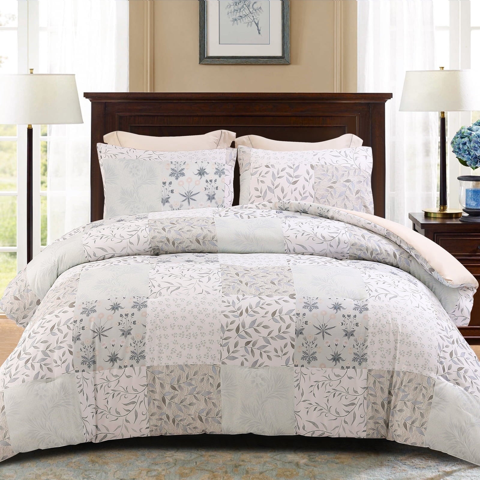 Hypoallergenic Cloud 3-Piece Patchwork King Size Comforter Set, Microfiber Bedding Down Alternative Comforter for All Seasons with 2 Pillo... - Cloud-Like Soft Lightweight Bed Comforter - Default Title