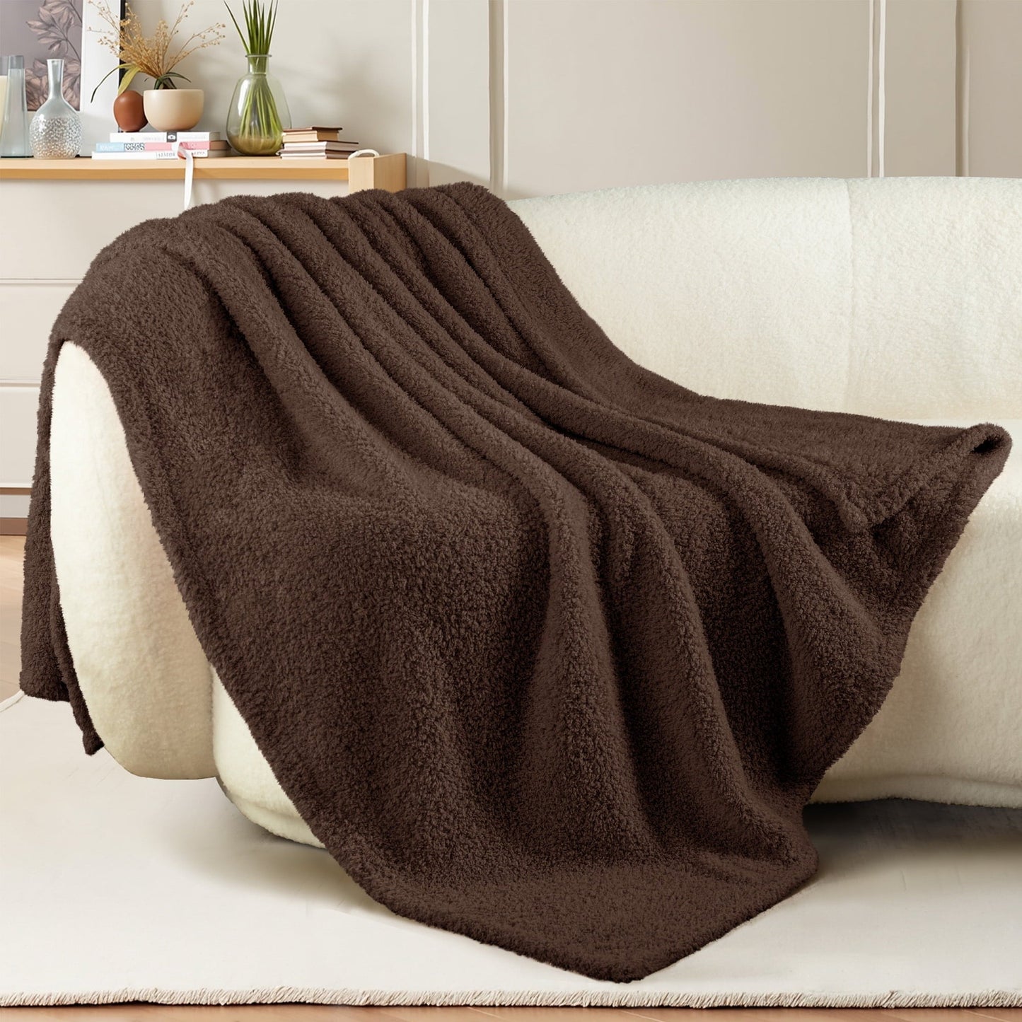 Reversible Sherpa Fuzzy Fleece Throw Blanket for Couch Sofa, Lightweight Fluffy Solid Velvet Blanket, 50x60 Inches, Coffee - Cozy Fleece Throw Blanket for Couch & Bed - Default Title