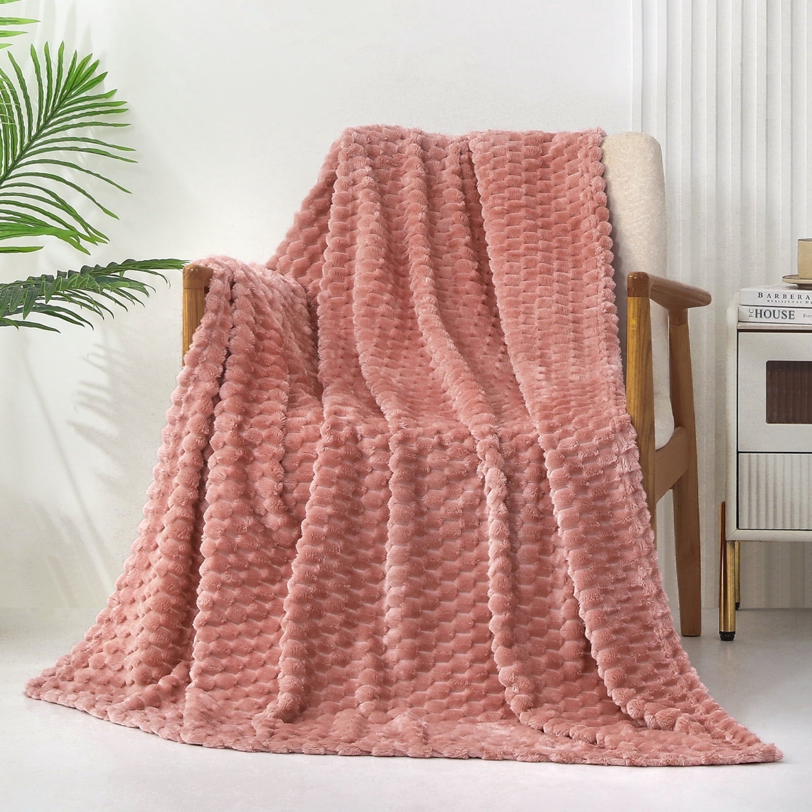 Reversible Sherpa Large Soft Fleece Throw Blanket, 50"x70" Stylish Jacquard Throw Blanket for Couch, Cozy, Warm, Lightweight Dusty Pink... - Super Soft Reversible Sherpa Flannel Blanket - Default Title
