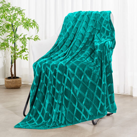 Lightweight Warm Large Soft Throw Blanket for Couch, 50x70 Inches Diamond Geometry Pattern Velvet Fleece Blanket, Cozy, Warm and Light... - Luxury Knitted Decorative Throw Blanket with Fringes - Default Title