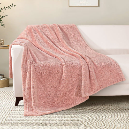 Decorative Knitted Soft Fleece Throw Blanket for Couch, Super Soft Velvet Plush Bed Blanket, 50x60 Inches, Pink - Lightweight Plush Warm Blanket for All Seasons - Default Title