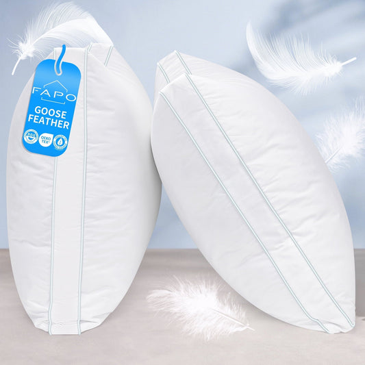 Orthopedic Support Goose Feather Down Pillows, Gusseted Bed Pillows Queen Size Set of 2, Luxury Hotel Collection Fluffy Pillows 100% Cot... - Decorative Throw Pillow Cushion for Sofa & Bed - Default Title