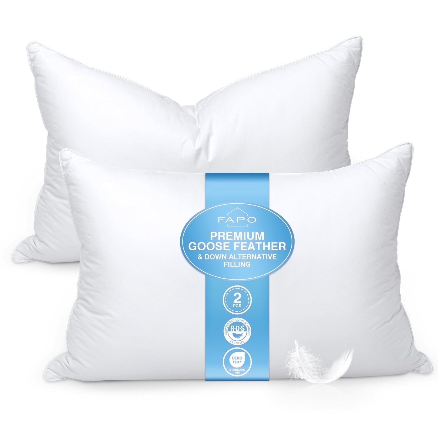 Fluffy Shredded Goose Feather and Down Pillows Queen Size Set of 2 Luxury Hotel Bed Pillows with Cotton Cover - Ergonomic Memory Foam Pillow for Neck Pain Support - Default Title