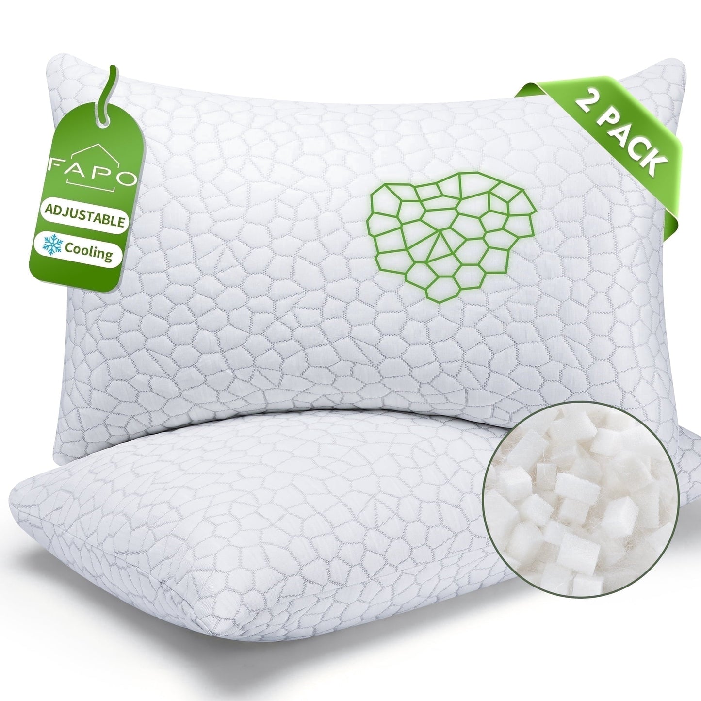Orthopedic Support Cooling Memory Foam Queen Pillows for bed 2 Pack,Adjustable Support & Heat Dissipation Tech for Side,Back,Stomach & H... - Hotel Quality Plush Sleeping Pillows - Default Title