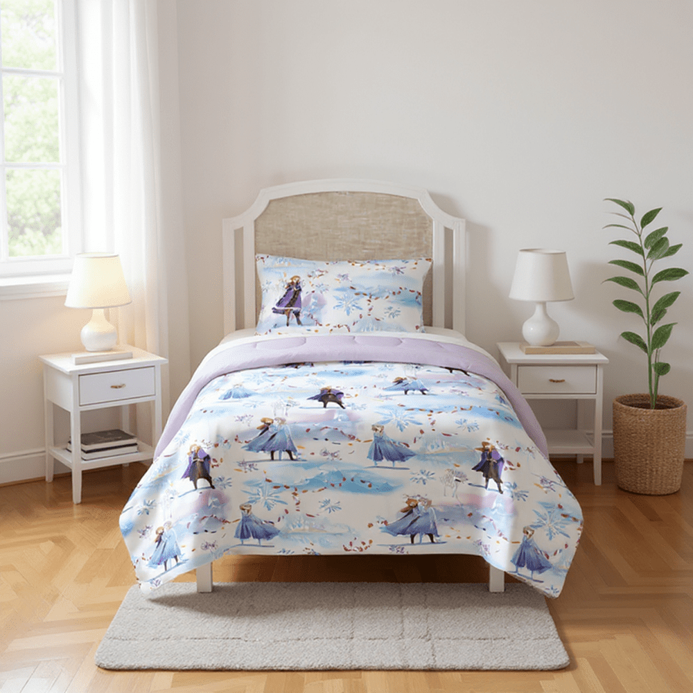 Fluffy Down Alternative Frozen Winter Frost Adventures 2-Piece Twin/Full Reversible Comforter Set, Polyester Microfiber, Blue & Purple - Cloud-Like Soft Lightweight Bed Comforter - Default Title
