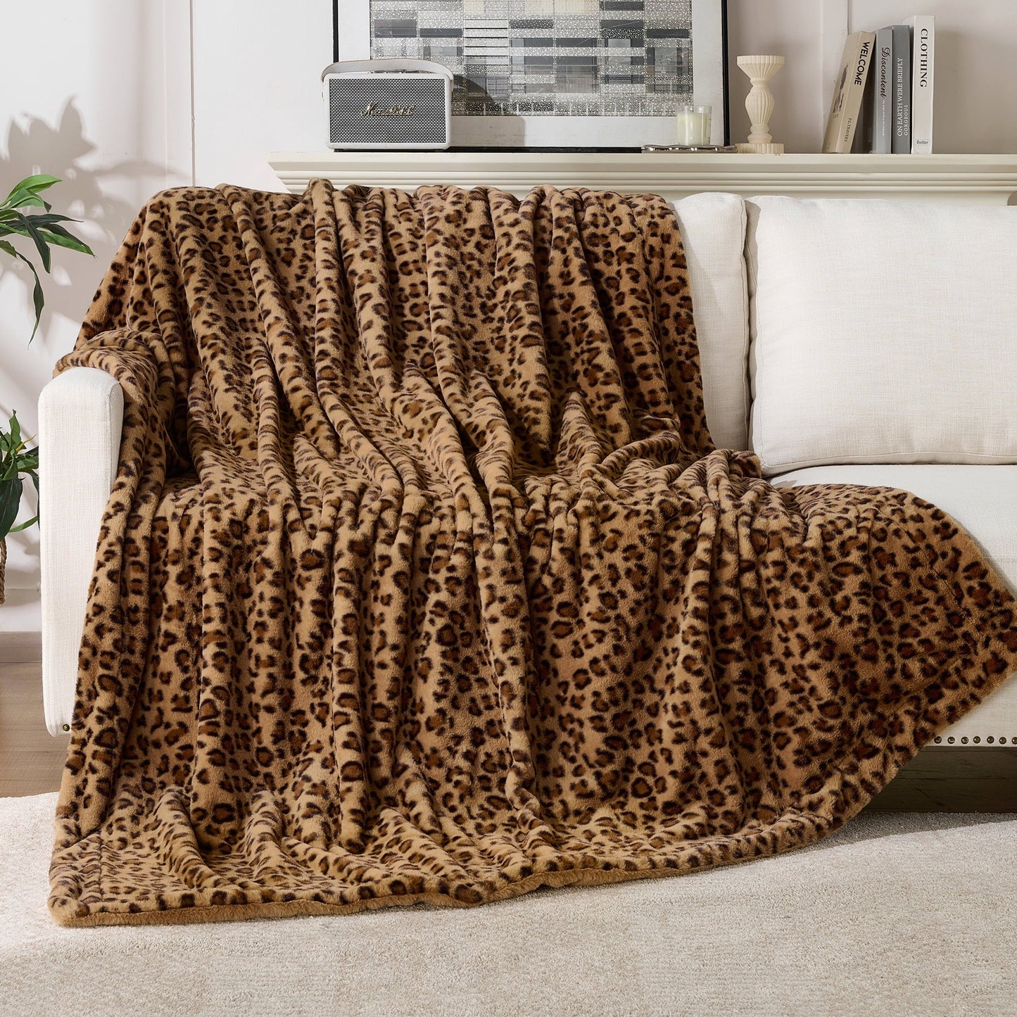 Lightweight Warm Leopard Print Throw Blanket Soft Cozy Fluffy Plush Cheetah Print Blanket for Home Decor,50"x60",Brown - Luxury Knitted Decorative Throw Blanket with Fringes - Default Title
