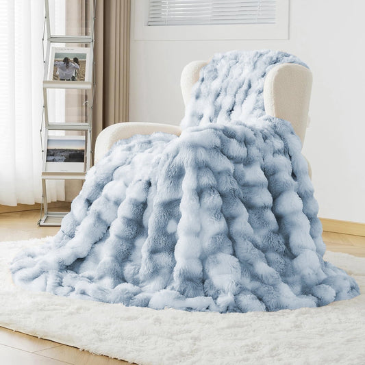 Super Soft Flannel Faux Fur Blanket Fluffy Luxury Throw Blanket Plush Fuzzy Blanket for Couch Bed 50×60 Inches Tie-dyed Blue - Super Soft Reversible Sherpa Flannel Blanket - Default Title