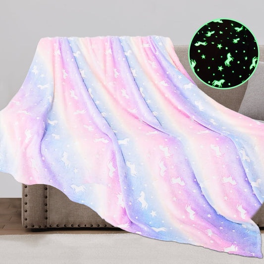 Decorative Knitted Glow in The Dark Pony Blanket for Kids, 50"x60" Soft Cozy Luminous Flannel Blanket, Christmas Birthday Gift for Girls... - Luxury Knitted Decorative Throw Blanket with Fringes - Default Title
