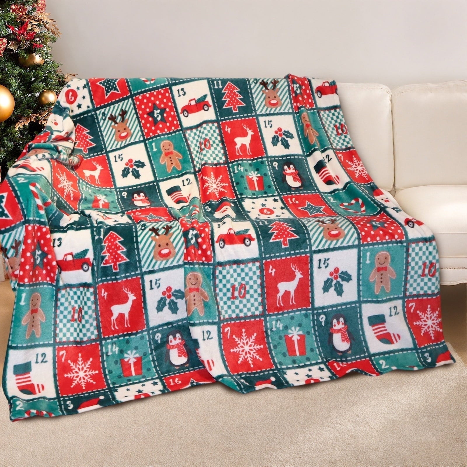 Cozy Fleece Cozy Blanket Printed Blanket Throw Christmas Blanket - 300 GSM Fleece Blanket Throw Size Blanket for Home Decoration,... - Luxury Knitted Decorative Throw Blanket with Fringes - Default Title