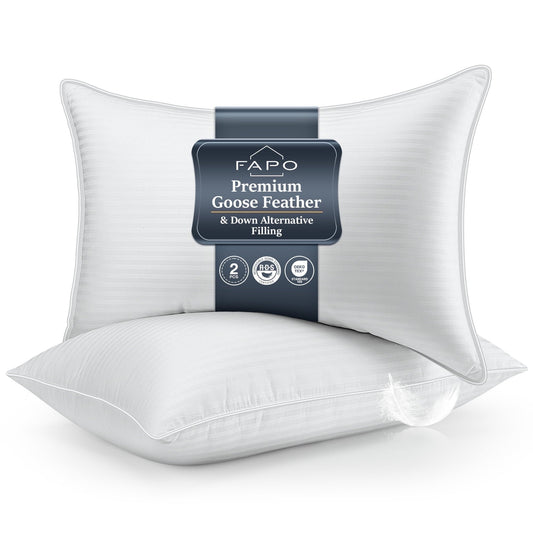 Ergonomic Memory Foam Goose Feather Pillows Queen Size Set of 2, Hotel Down Bed Pillow for Sleeping,Soft 600 TC Cotton Cover - Orthopedic Shredded Foam Bed Pillow Set - Default Title