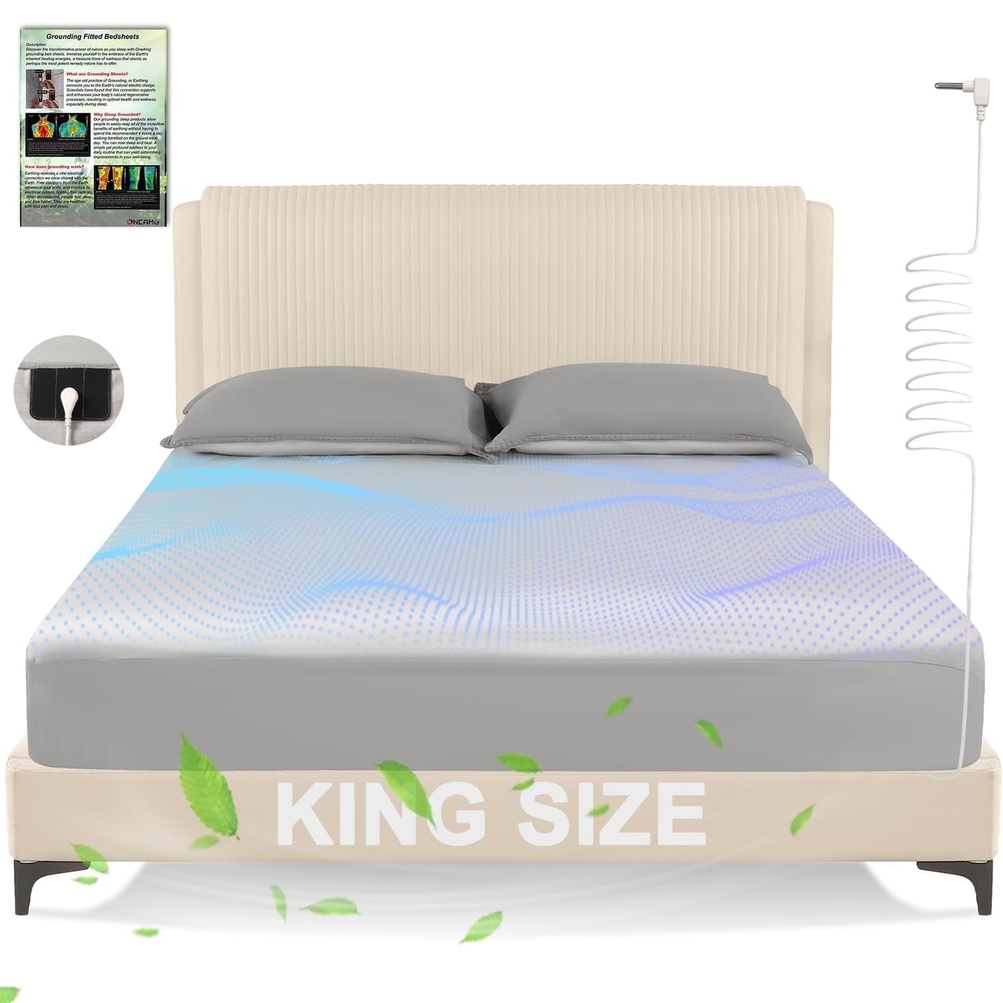 Premium Egyptian Cotton Grounding Sheets King Size,Earth Grounded Fitted Bed Sheet 10% Pure Silver Fiber + 90% Organic Cotton, Bed Grounding ... - Breathable Egyptian Cotton Flat & Fitted Sheets - Default Title