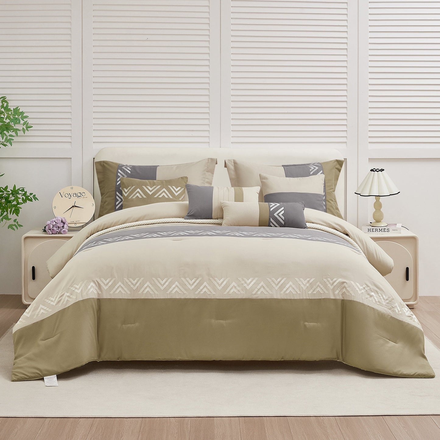 All-Season 7 Piece Embroidery Design Bed-in-a-Bag, Taupe Queen Size Ultra Soft Comforter Set for Adults - Cloud-Like Soft Lightweight Bed Comforter - Default Title