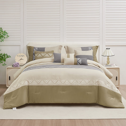 All-Season 7 Piece Embroidery Design Bed-in-a-Bag, Taupe Queen Size Ultra Soft Comforter Set for Adults - Cloud-Like Soft Lightweight Bed Comforter - Default Title