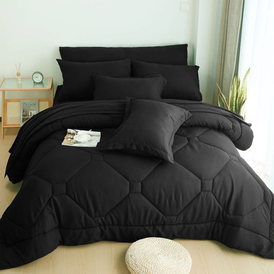 Hypoallergenic Cloud 8 PCS Modern Comforter Set with Sheets All Season Bed in a Bag, Black, Queen Size - Cloud-Like Soft Lightweight Bed Comforter - Default Title