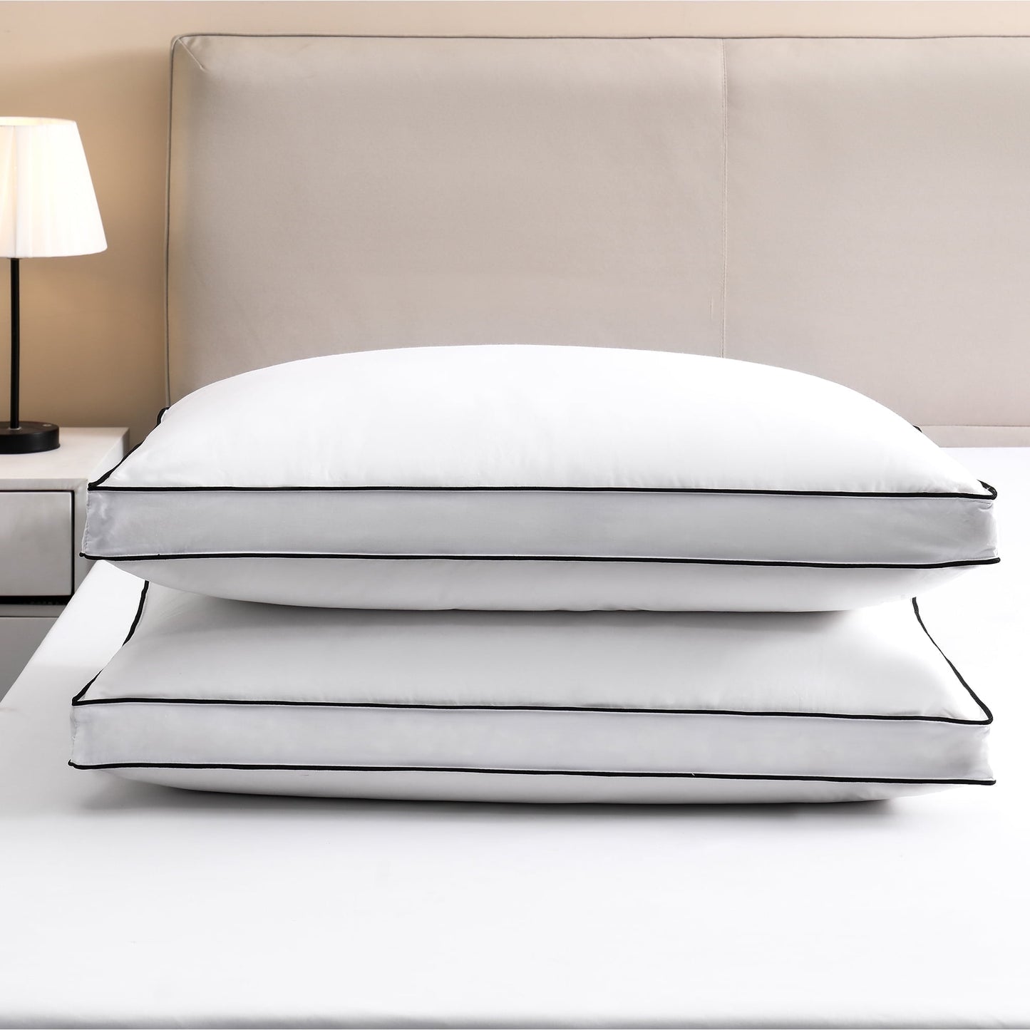 Hotel Collection Gusseted Feather Down Pillow Set of 2, Medium Firm Hotel Bed Pillows 2 Pack, Queen Size for Side Sleepers, 20 x 30 in - Decorative Throw Pillow Cushion for Sofa & Bed - Default Title