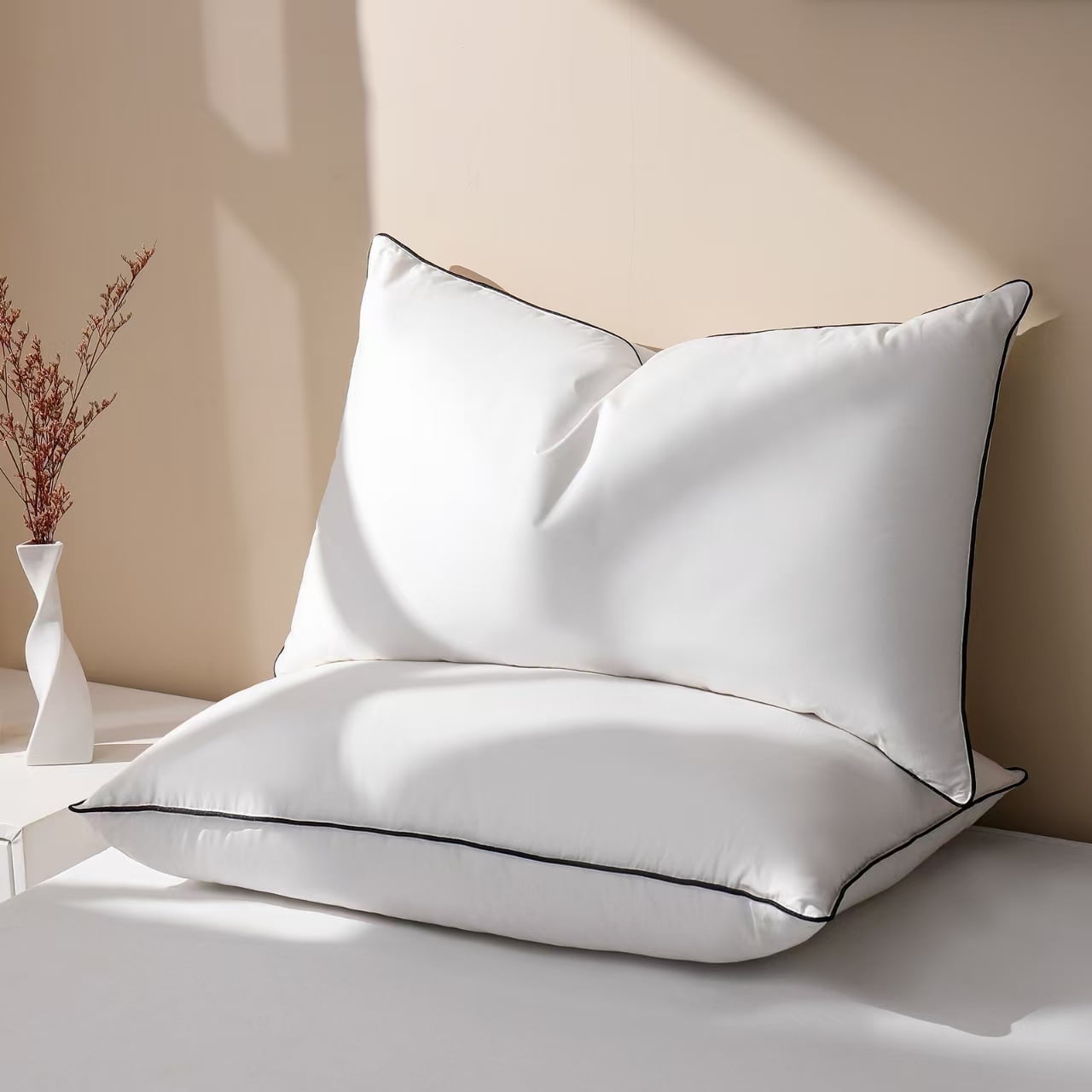 Fluffy Shredded Feather Down Pillows Set of 2, Medium Firm Hotel Bed Pillow 2 Pack, Queen Size, 20 x 30 in. - Decorative Throw Pillow Cushion for Sofa & Bed - Default Title