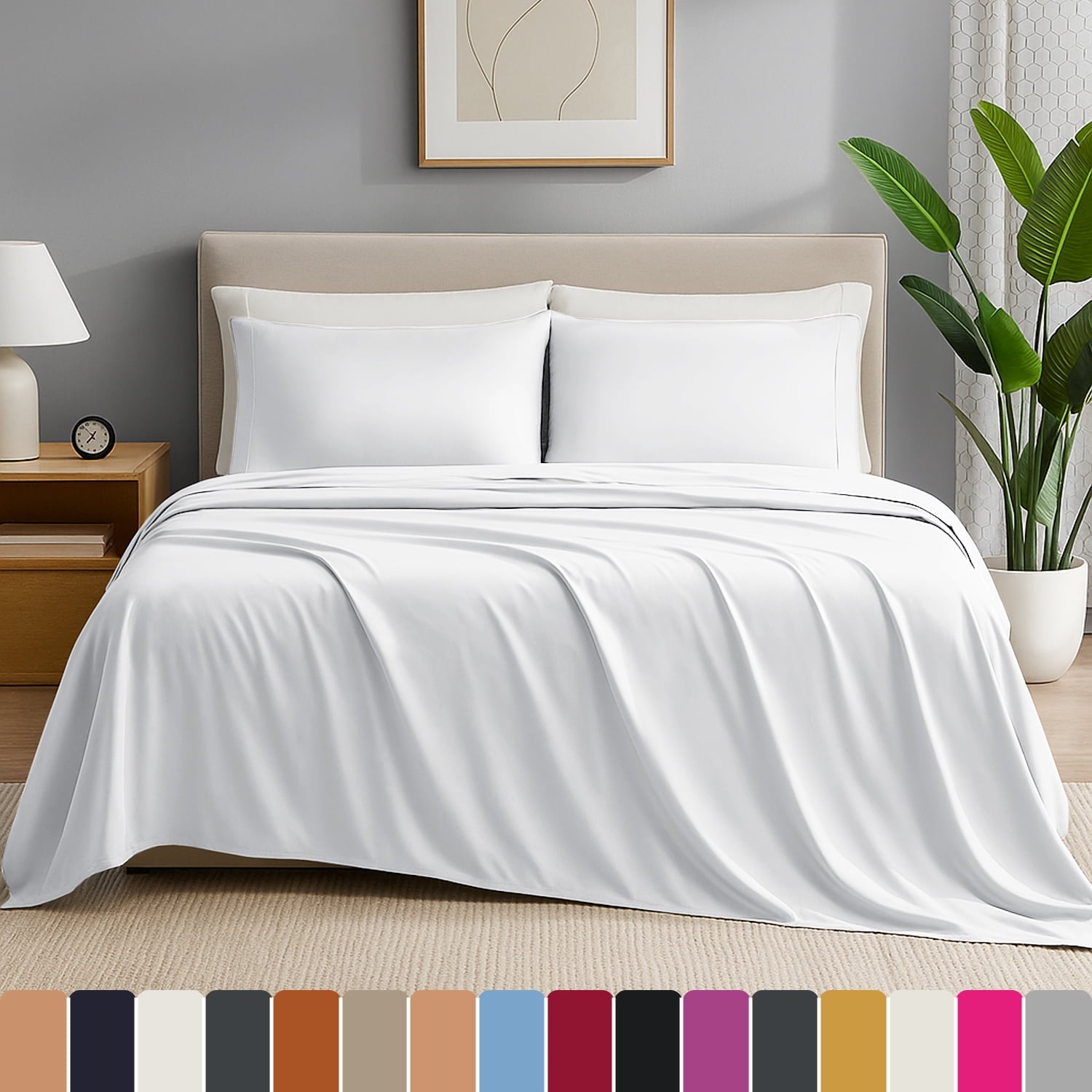Cooling Sateen IR 3 Piece 1800 Series Deep Pocket Soft Microfiber Solid Bed Sheet Set for Kids, White Twin Size - Cooling Hotel Quality Bedding Sheets and Pillowcases - Default Title