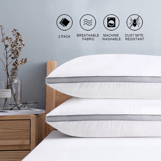Decorative Plump Down Alternative Bed Pillow with Cotton Cover and Gusset, 2 Pack, Queen, 20"x26" - Decorative Throw Pillow Cushion for Sofa & Bed - Default Title
