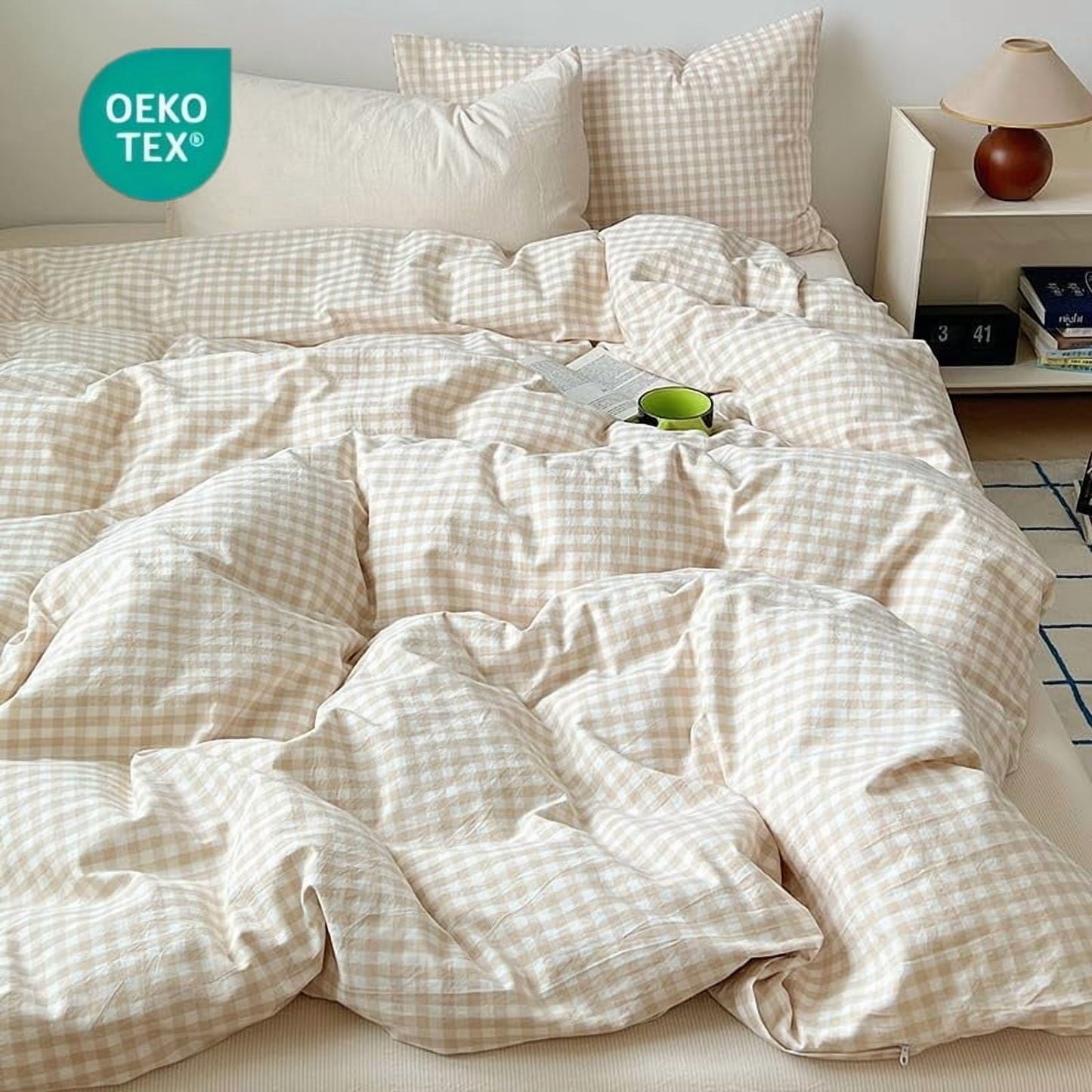Luxurious Quilted Soft Beige White Plaid Comforter Twin Sets, 2 Pieces Breathable Plaid Buffalo Checkered Comforter for All Season - Hypoallergenic Ultra-Fluffy Quilt for Winter - Default Title
