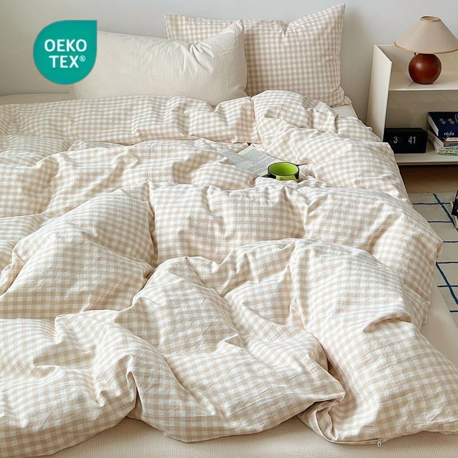 Luxurious Quilted Soft Beige White Plaid Comforter Twin Sets, 2 Pieces Breathable Plaid Buffalo Checkered Comforter for All Season - Hypoallergenic Ultra-Fluffy Quilt for Winter - Default Title