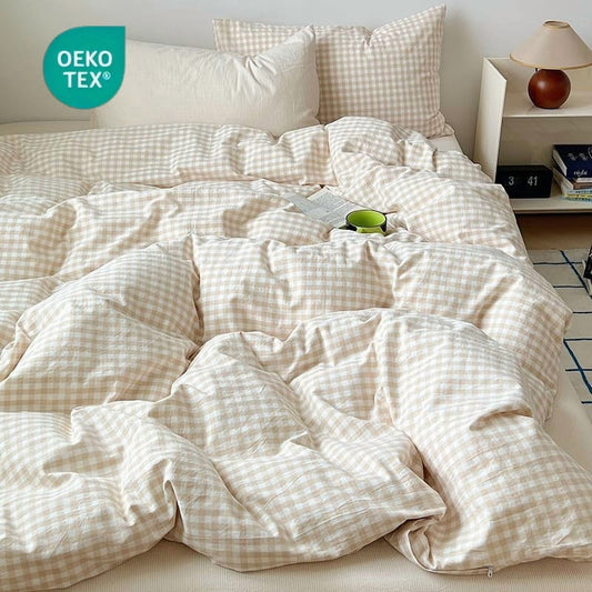 Luxurious Quilted Soft Beige White Plaid Comforter Twin Sets, 2 Pieces Breathable Plaid Buffalo Checkered Comforter for All Season - Hypoallergenic Ultra-Fluffy Quilt for Winter - Default Title