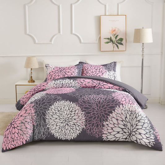 Heavyweight Warmth 2 Pieces Pink Floral Comforter Set Twin Size, Botanical Bedding Sets with Cute Flowers Printing for Teen Girls - Hypoallergenic Ultra-Fluffy Quilt for Winter - Default Title