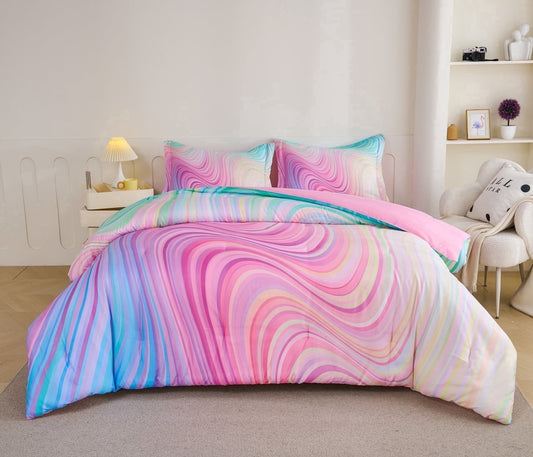 Fluffy Down Alternative 3-Piece Abstract Tie Dye Comforter Set, Blue Pink Purple, Kids Bedding Set for Girls Full/Queen Size - Cloud-Like Soft Lightweight Bed Comforter - Default Title
