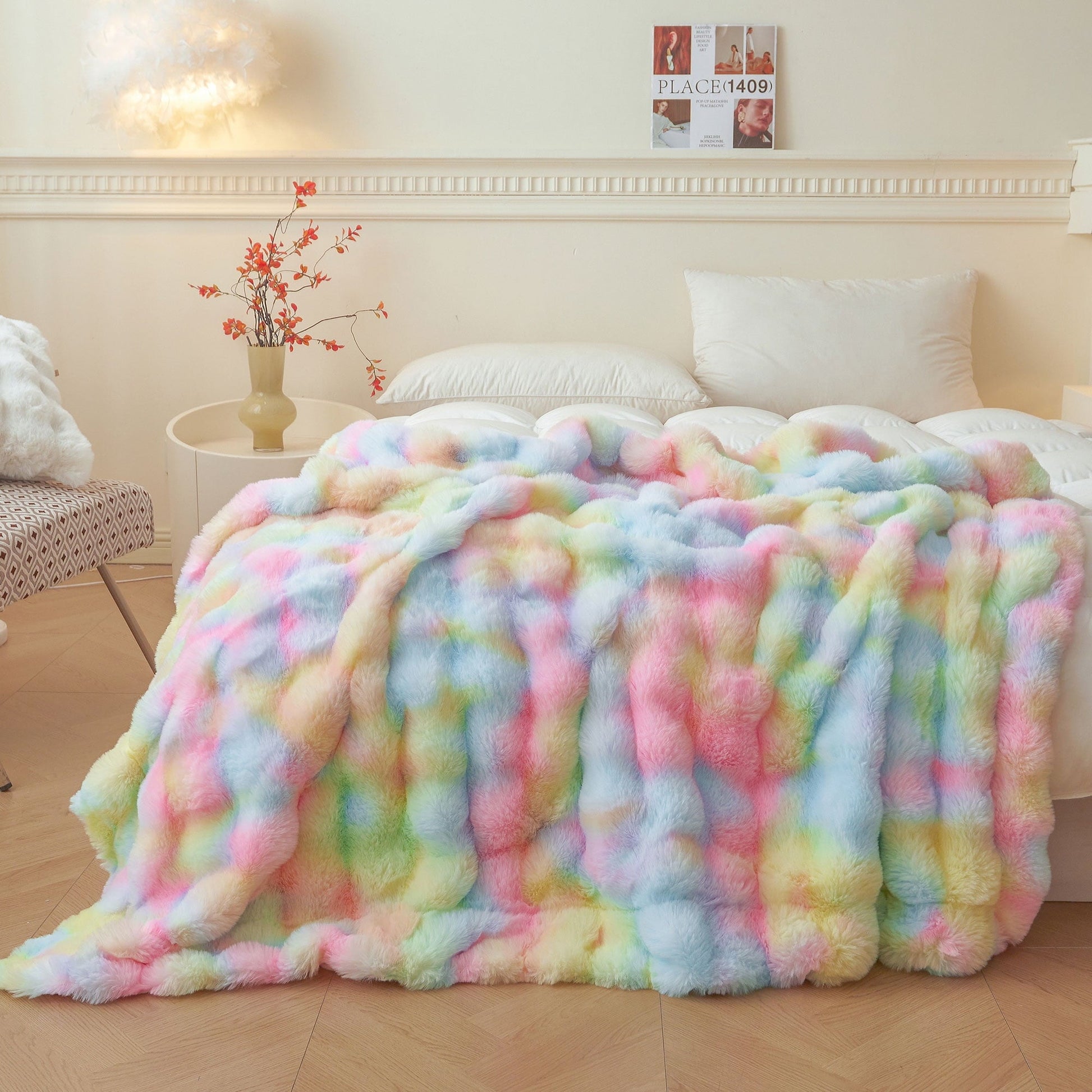 Super Soft Flannel Fluffy Faux Rabbit Fur Bubble Throw, Rainbow Plush Shaggy Blanket for Couch Sofa Chair, Soft Tie Dye Furry Blanket Ad... - Super Soft Reversible Sherpa Flannel Blanket - Default Title