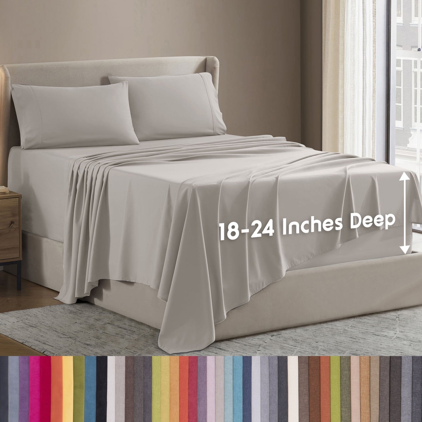 Premium Egyptian Cotton Extra Deep Pocket Full Sheets Set, 4 Piece, Fits 18"-24" Mattress, Breathable & Extra Soft Bed Sheets, Linen - Luxury Bed Sheet Set with Deep Pockets - Default Title