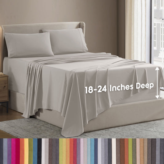Premium Egyptian Cotton Extra Deep Pocket Full Sheets Set, 4 Piece, Fits 18"-24" Mattress, Breathable & Extra Soft Bed Sheets, Linen - Luxury Bed Sheet Set with Deep Pockets - Default Title
