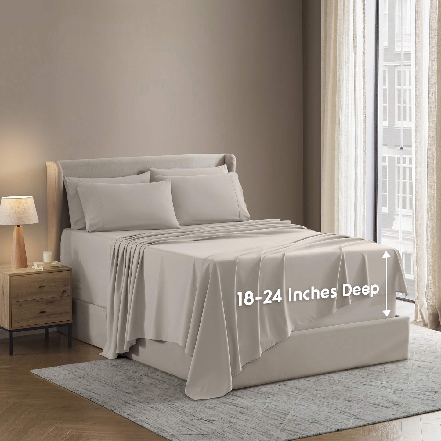 Cooling Sateen Extra Deep Pocket Queen Sheets set, Fits 18"-24" Mattress, 6 Piece Soft Microfiber Bed Sheet Sets, Linen - Luxury Bed Sheet Set with Deep Pockets - Default Title