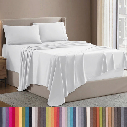Cooling Sateen Set, Hotel Style Deep Pocket 4 Piece Bed , Luxury Soft Microfiber Sheet Sets, White - Luxury Bed Sheet Set with Deep Pockets - Default Title