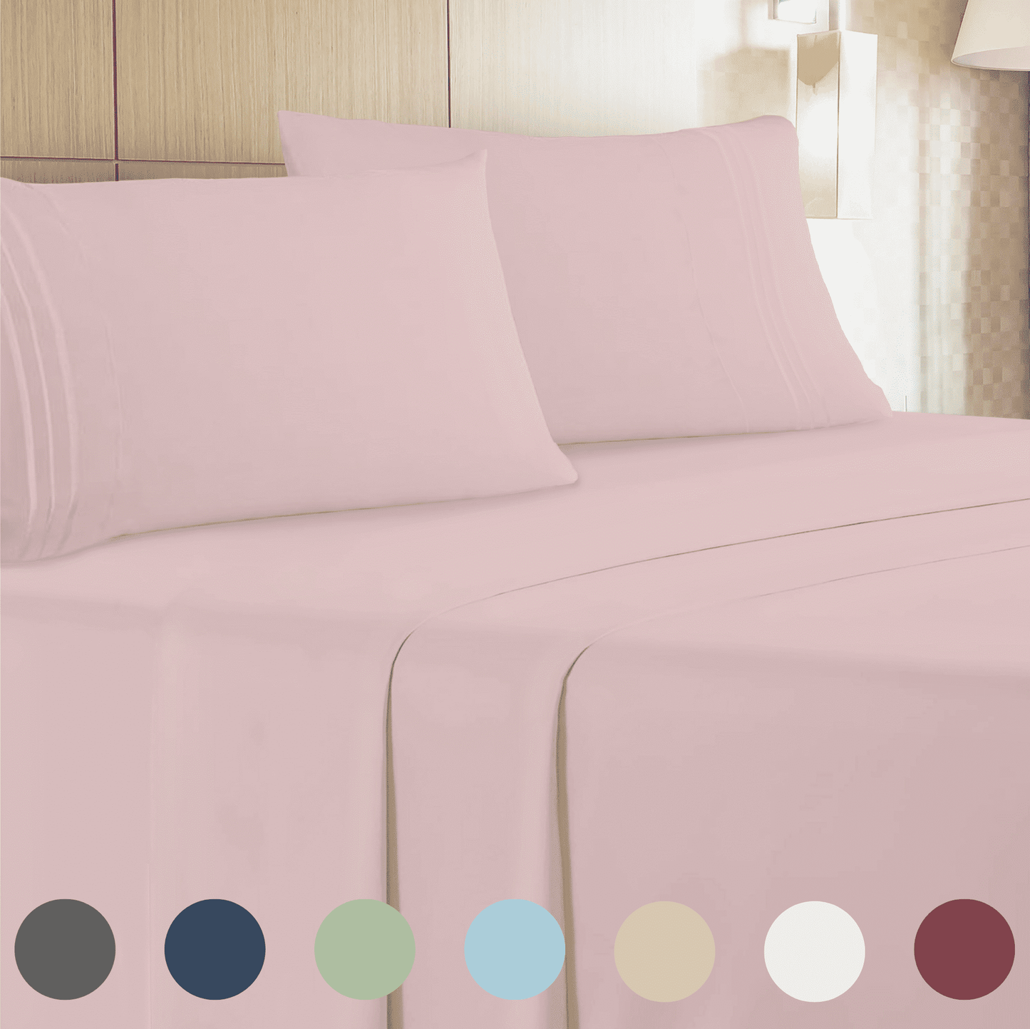 Cooling Sateen 4-Piece Full Pink Sheet Set - Cooling, Wrinkle-Free - Breathable Egyptian Cotton Flat & Fitted Sheets - Default Title