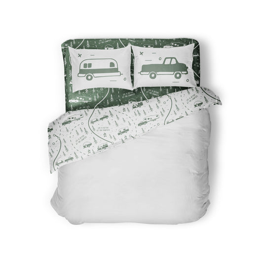 Breathable Luxury RV Queen Bed Sheet Set, Green Map, Polyester (53476) - Premium Ultra-Soft Pillowcase Pair for Sleeping - Default Title