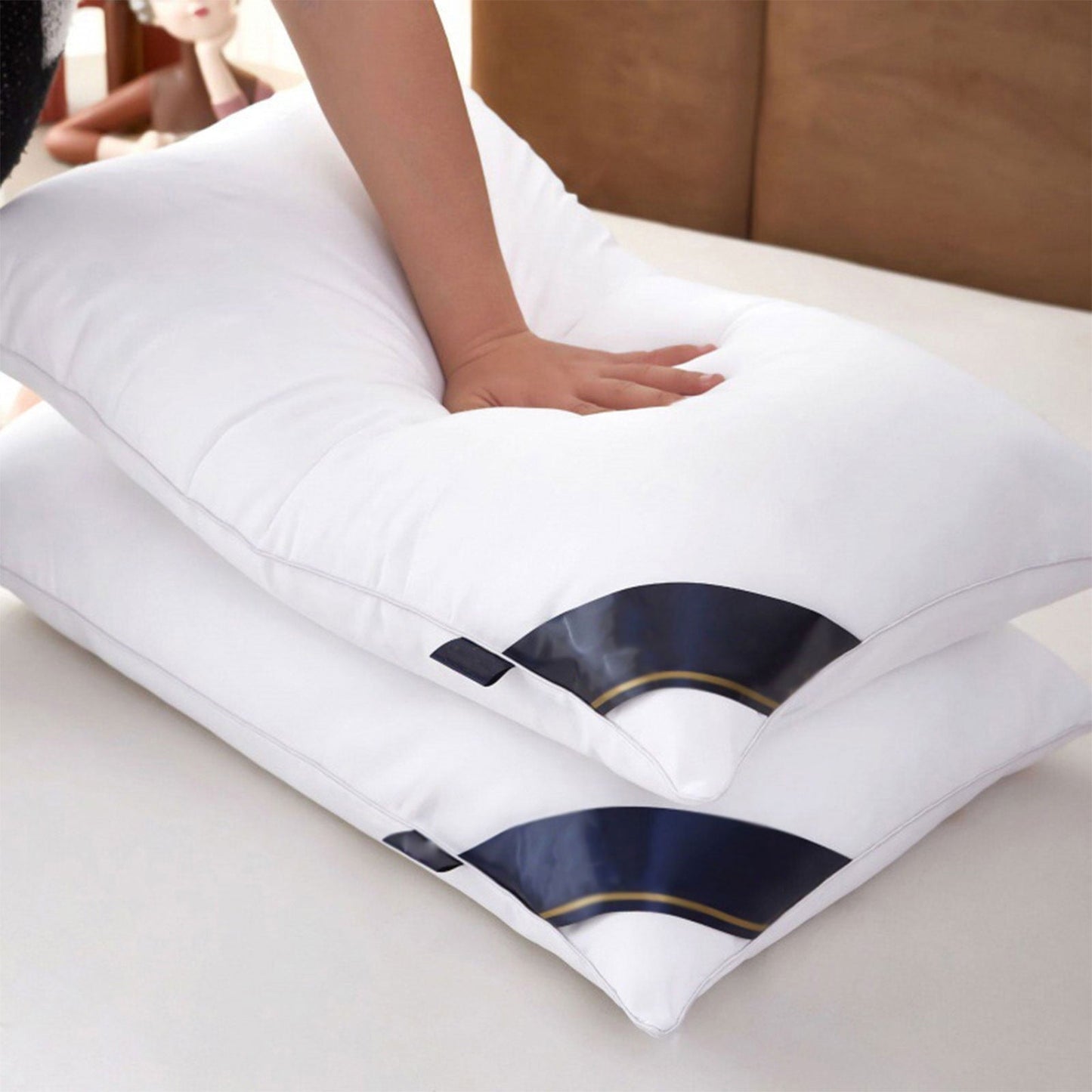 Decorative Plump 2Pcs Soft Feather Velvet Down Pillow Standard Size, Hotel-grade Feather Pillow for Sleeping, Skin-friendly Cotton Fab... - Orthopedic Shredded Foam Bed Pillow Set - Default Title