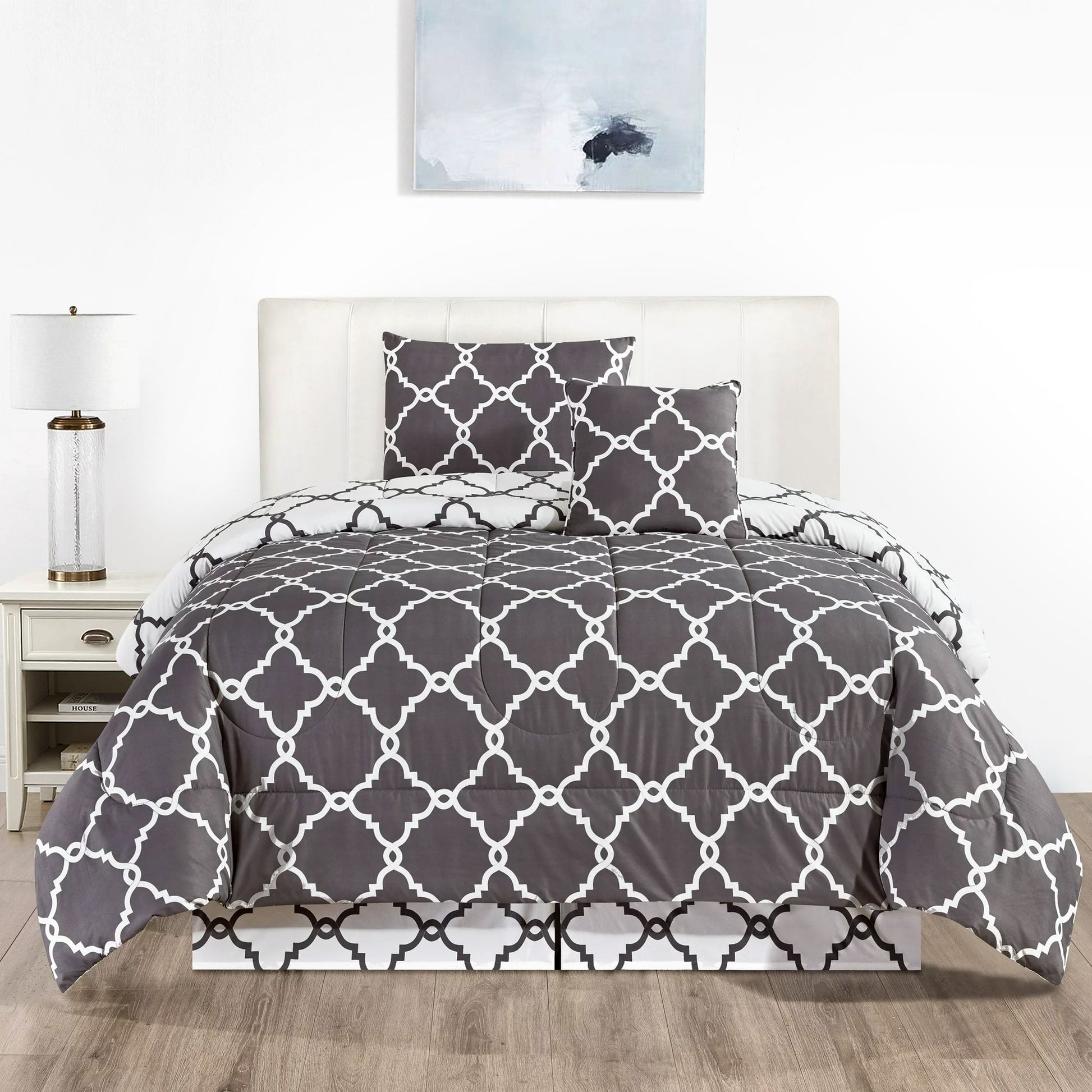 Luxurious Quilted 4 Piece Geometric Twin Comforter Set - Polyester Filling Reversible Washable Comforter Set - Luxurious Quilted Duvet Cover Set - Default Title