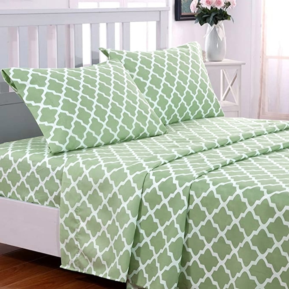 Ultra-Soft Quatrefoil Bed Sheet Set (King, Sage/White) 4 Piece Deep Pocket 1800 Series Microfiber Bed Sheet Set Contains 1 Fitte... - Cooling Hotel Quality Bedding Sheets and Pillowcases - Default Title